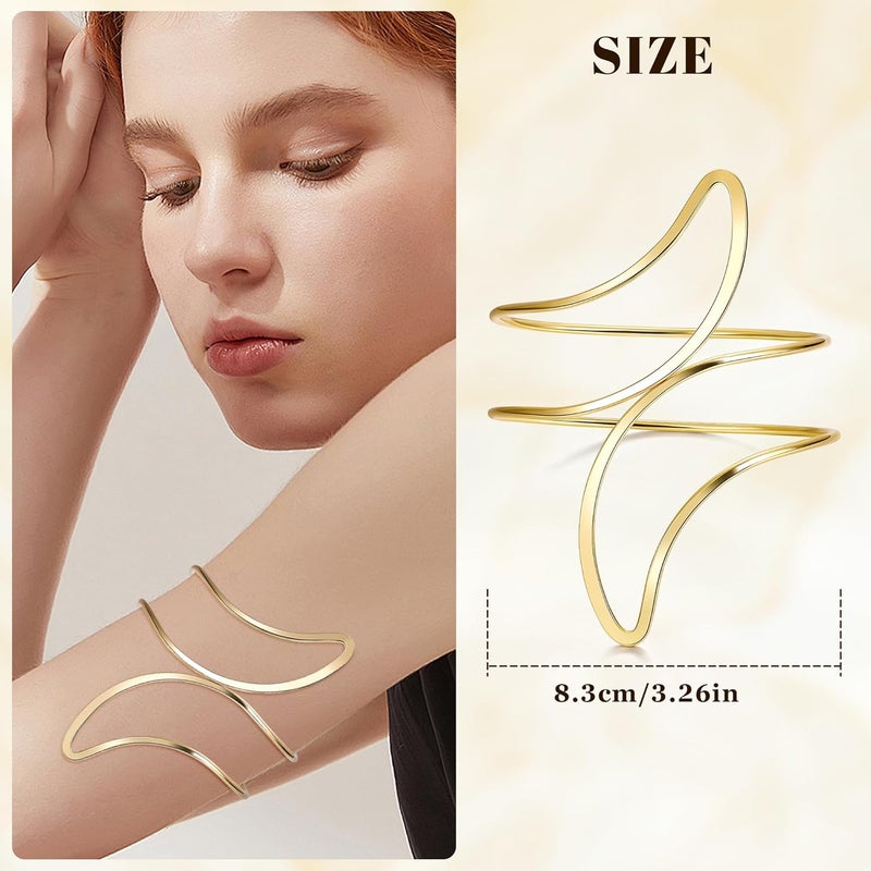 NICEIGHT 3Pcs Arm Cuff for Women Open Upper Arm Cuff Bangle Armlet Gold Silver Adjustable Armband Arm Bracelet Set - Image 5
